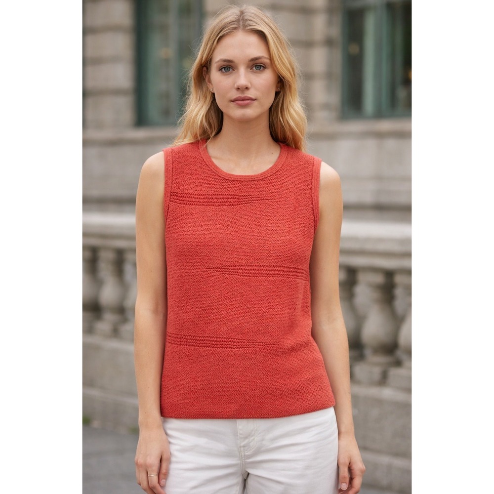 Willow Sleeveless Ruffled Top Women Sz M Orange Cotton Casual Minimalist NWT USA